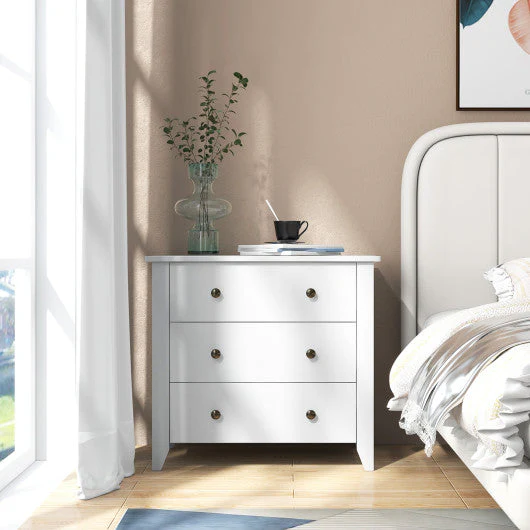 3 Drawer Dresser Chest of Drawers Bedside Table-White - Kaedas