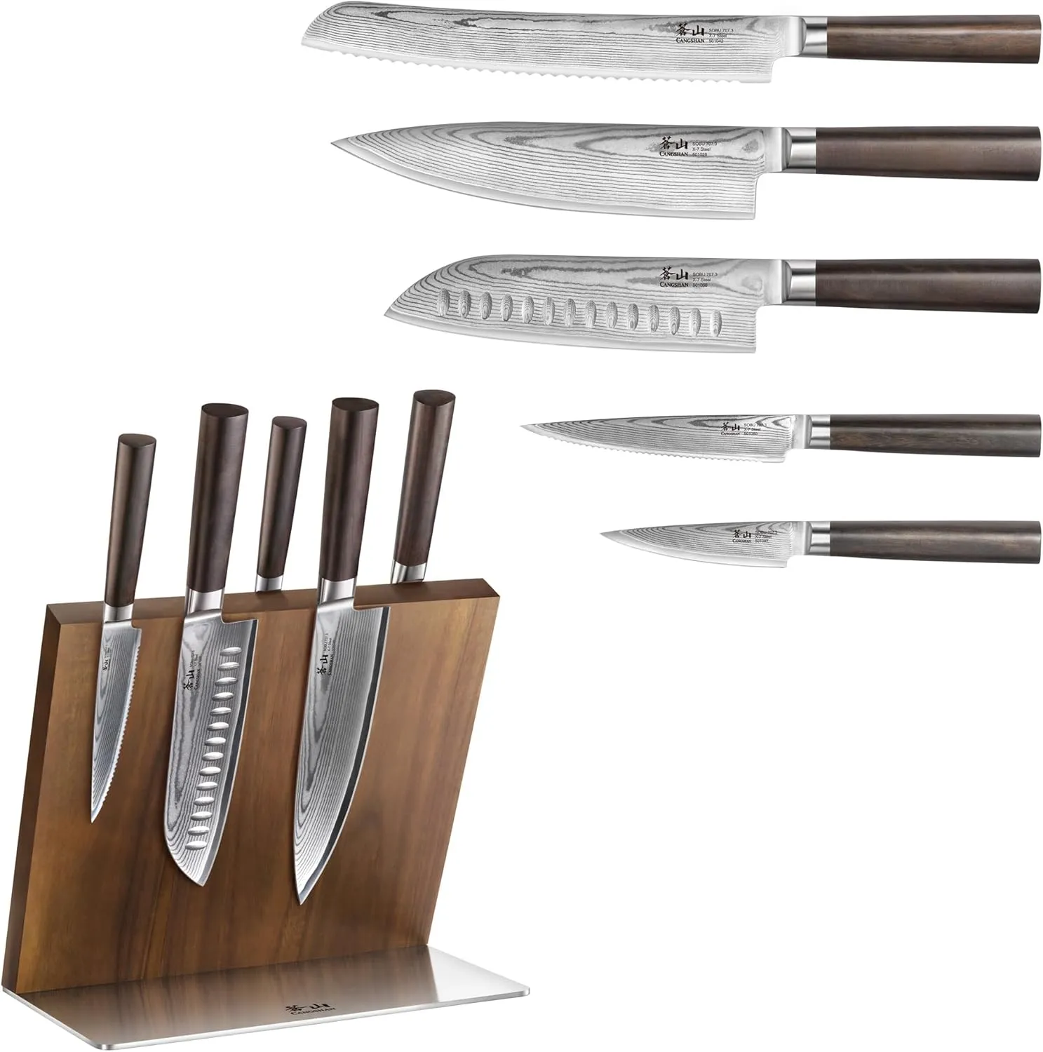 Sobu Series 503817 X-7 Damascus Steel 6-Piece Magnetic Block Set - Kaedas