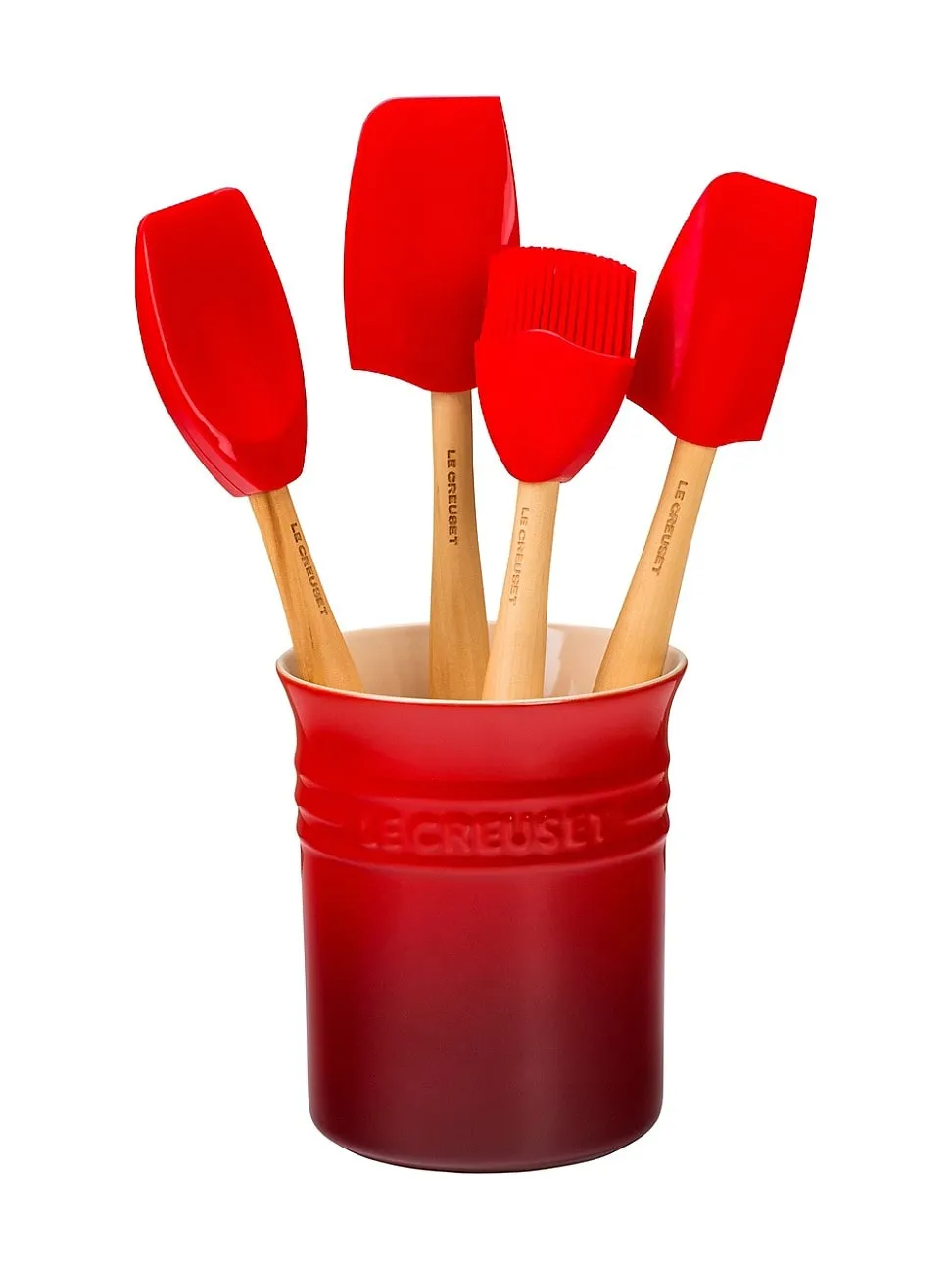 Silicone Utensil Set with Stoneware Crock - Cerise - Kaedas