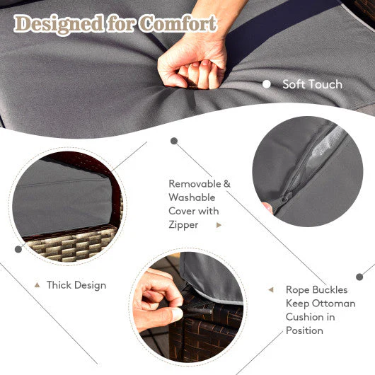 9 Pieces Patio PE Wicker Sectional Set With 50000 BTU Fire Pit Table-Gray - Kaedas