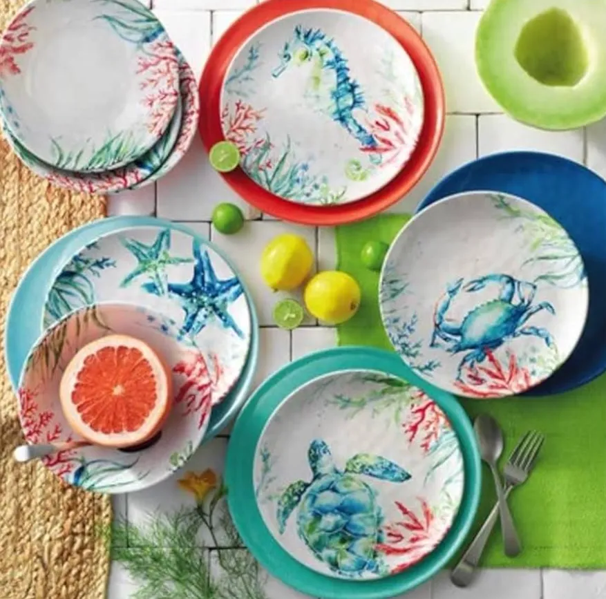 Sealife Melamine Dinnerware 12-Piece Set Dishwasher Safe - Kaedas