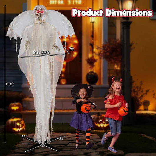 8.3 Ft Halloween Standing Haunted Angel With Lighted Eyes and Automatic Wing Movement - Kaedas