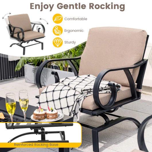 5 Pieces Patio Rocking Chairs and 4-in-1 Fire Pit Table With Fire Poker - Kaedas