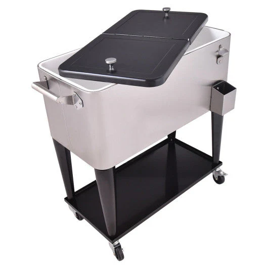 80 Quart Patio Rolling Stainless Steel Ice Beverage Cooler - Kaedas