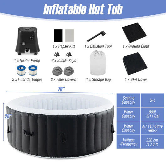 70/80 Inches Round SPA Pool Hottub With 110/130 Air Jets Electric Heater Pump-S - Kaedas