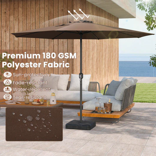 12 Feet Patio Umbrella With Crank Handle and 8 Sturdy Ribs-Coffee - Kaedas