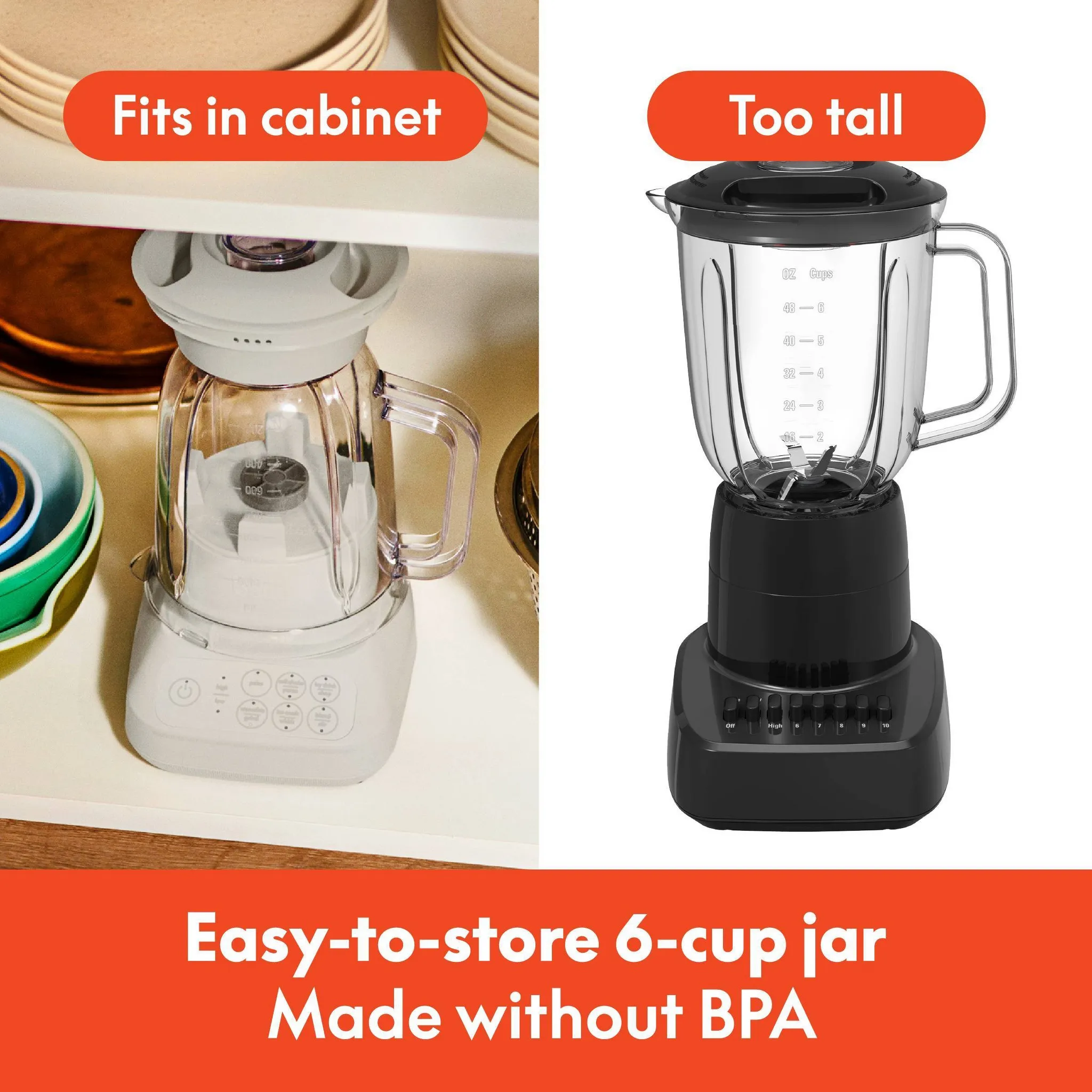 Flip and Store Blender Oatmilk: 10-Speed Countertop Blender, 48oz Capacity, 450W, Dishwasher-Safe Parts, Beige - Kaedas
