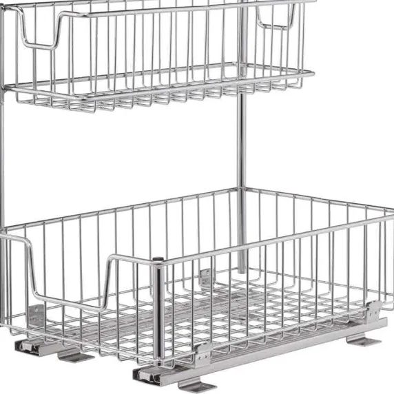 Sliding Undersink Organizer With Mounting Hardware - Chrome Sliding Pull Out - Kaedas