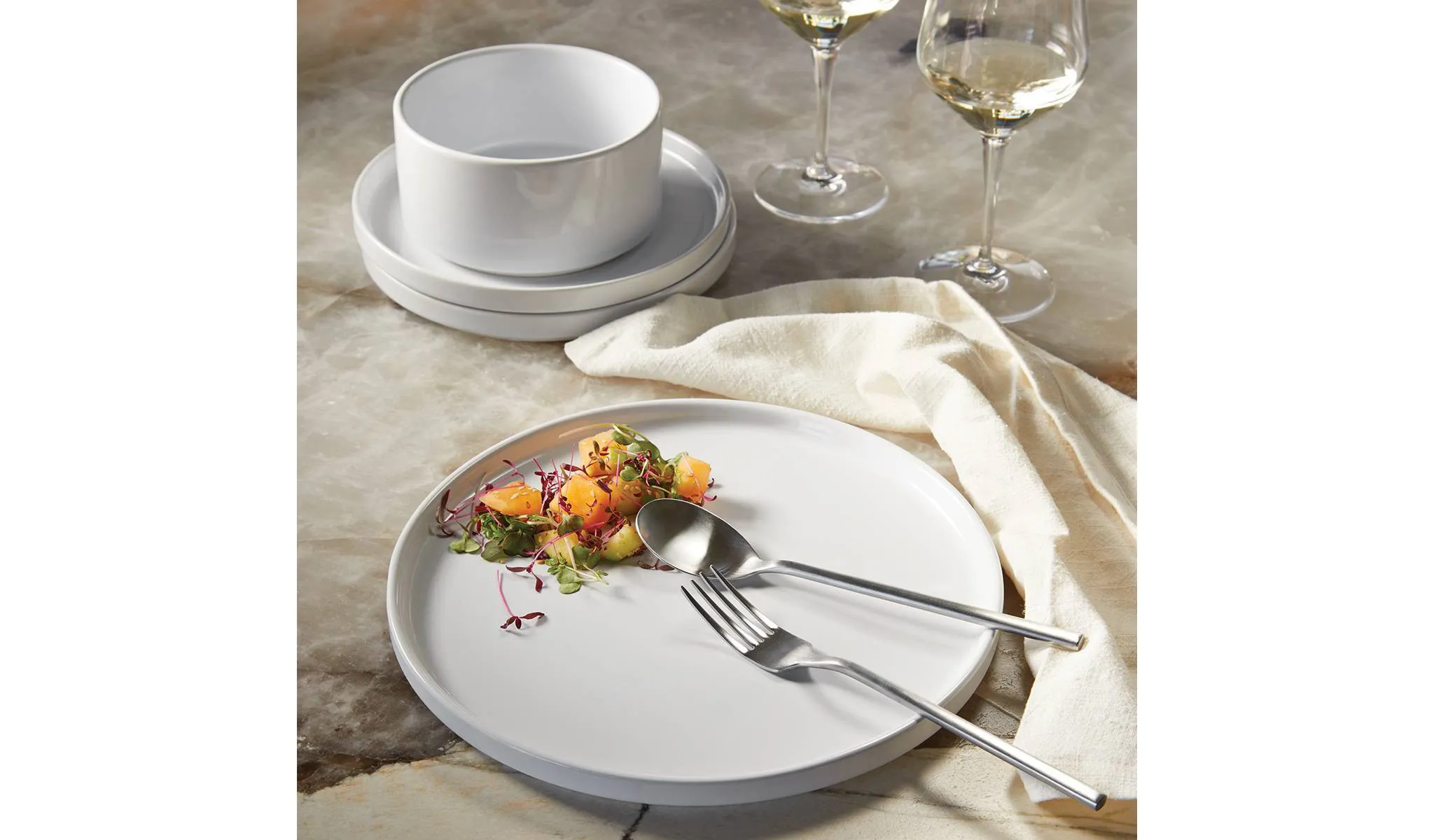 12pc Stoneware Stella Dinnerware Sets White - Kaedas