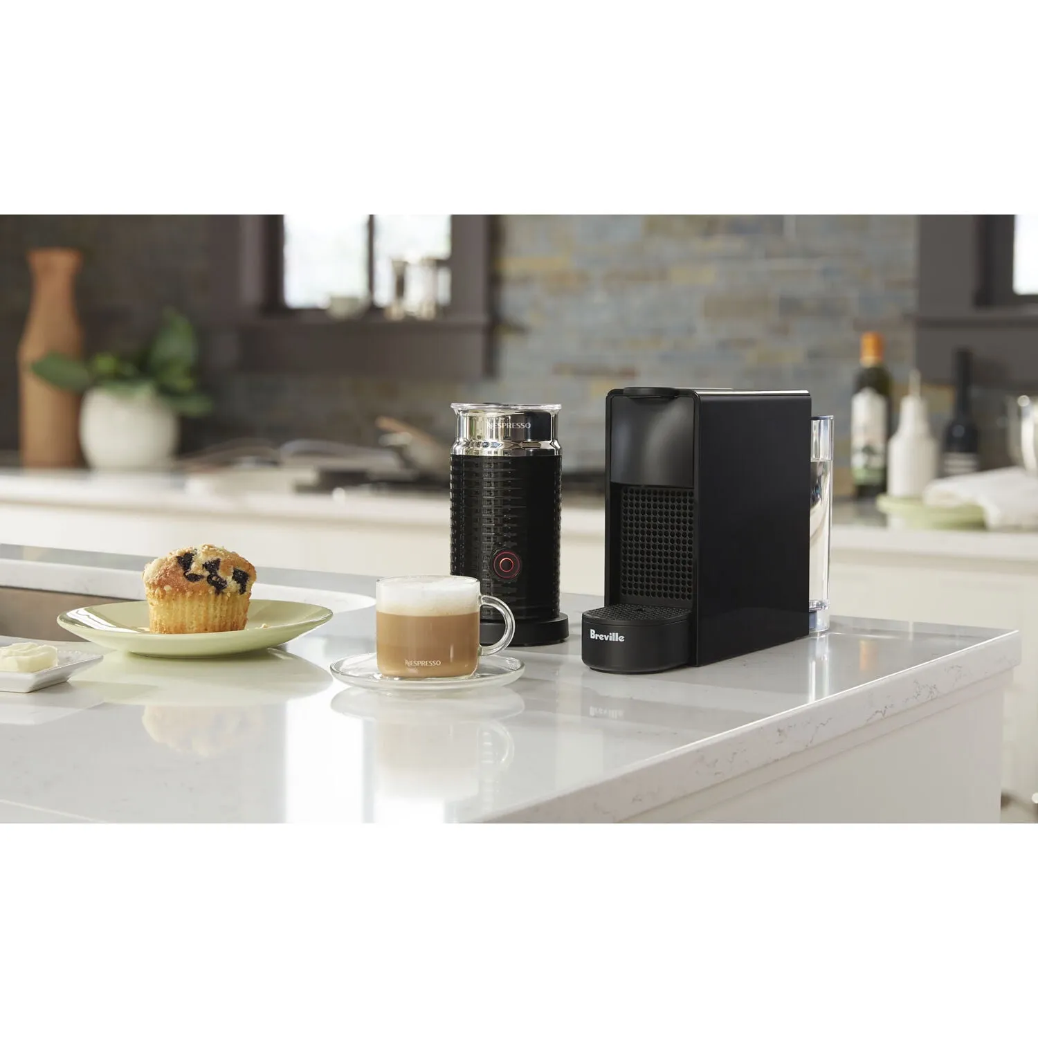 Breville New  Nespresso Essenza Mini Single-Serve Machine Aeroccino Milk Frothier, Black - Kaedas
