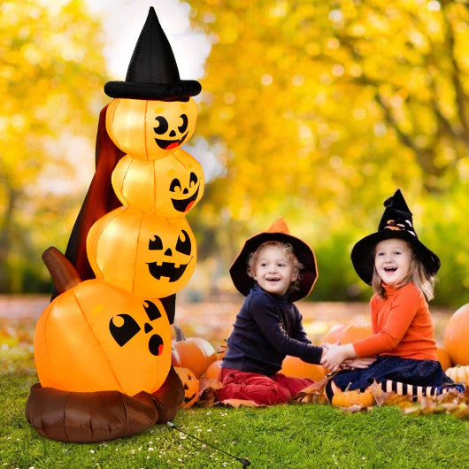 7 Feet Halloween Inflatable Pumpkin Combo With Witch's Hat and LED Lights - Kaedas