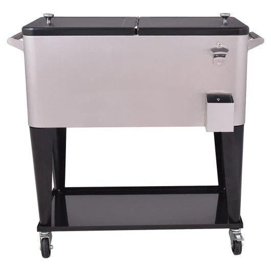 80 Quart Patio Rolling Stainless Steel Ice Beverage Cooler - Kaedas