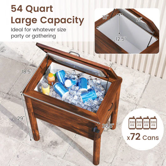 Wooden Patio Cooler With 3 Handles and Bottle Opener-Brown - Kaedas