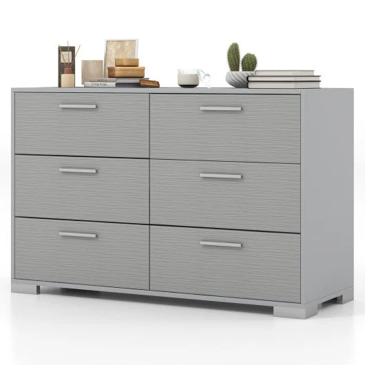 6 Drawer Storage Cabinet With Metal Legs Handles With Anti-Toppling Devices-Grey - Kaedas