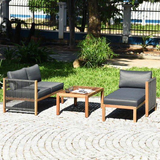 3 Piece Patio Acacia Sofa Set With Nylon Armrest - Kaedas