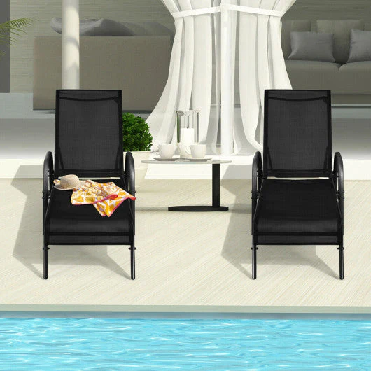 2 Pcs Outdoor Patio Lounge Chair Chaise Fabric With Adjustable Reclining Armrest - Kaedas