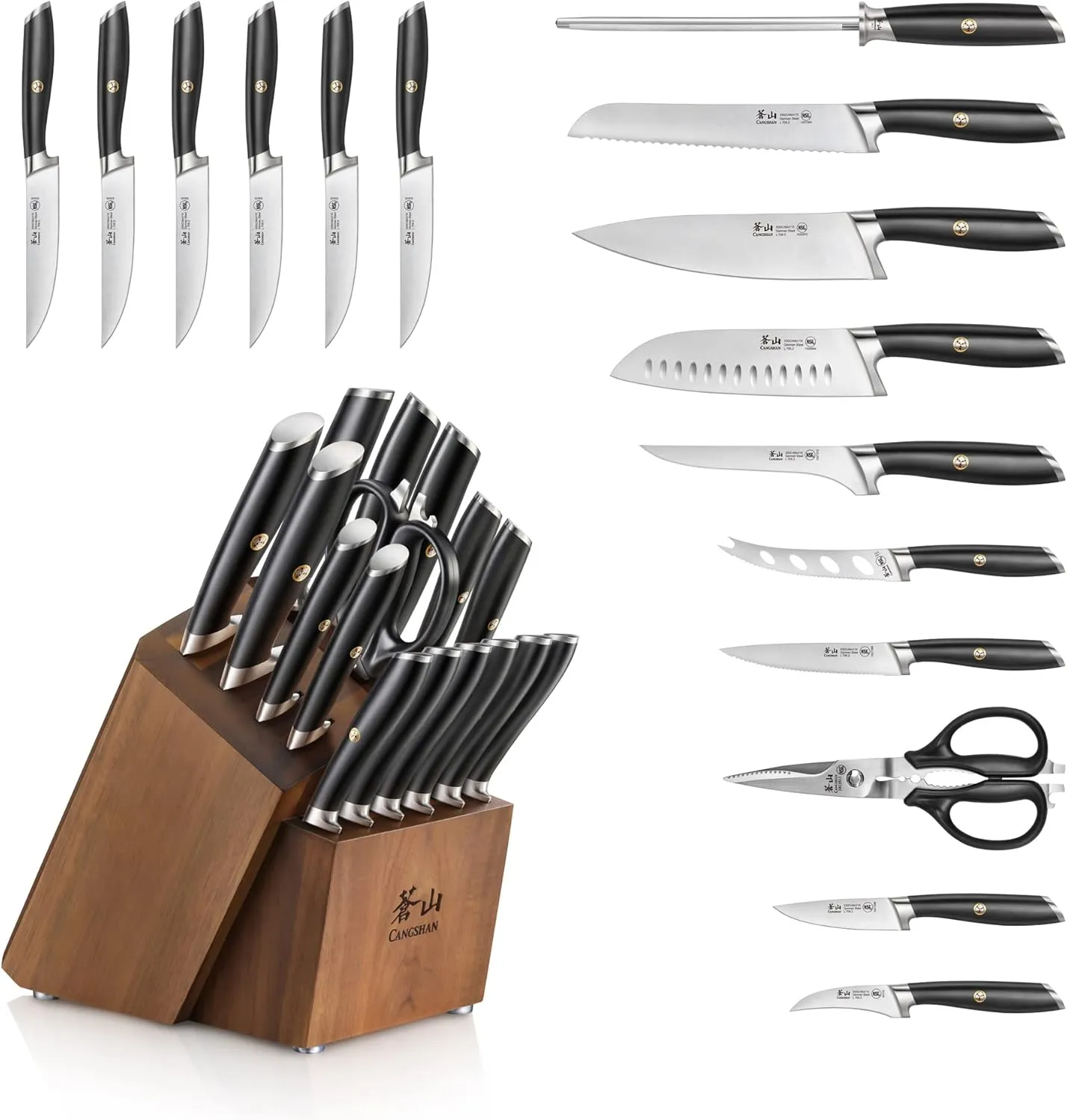 17-Piece German Steel Forged Knife Set - Natural Wood - Kaedas