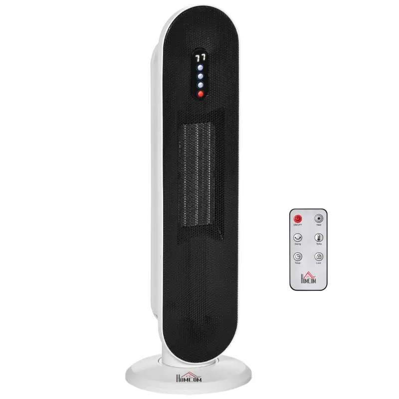 HOMCOM Ceramic Space Heater, Indoor Tower Heater with 45 Degree Oscillation - White & Black - Kaedas