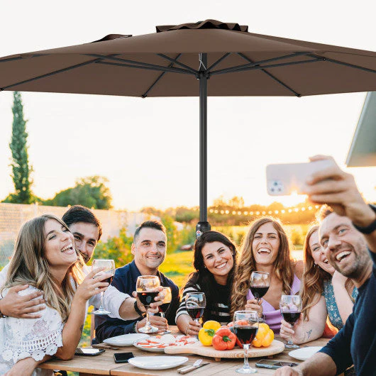 12 Feet Patio Umbrella With Crank Handle and 8 Sturdy Ribs-Coffee - Kaedas