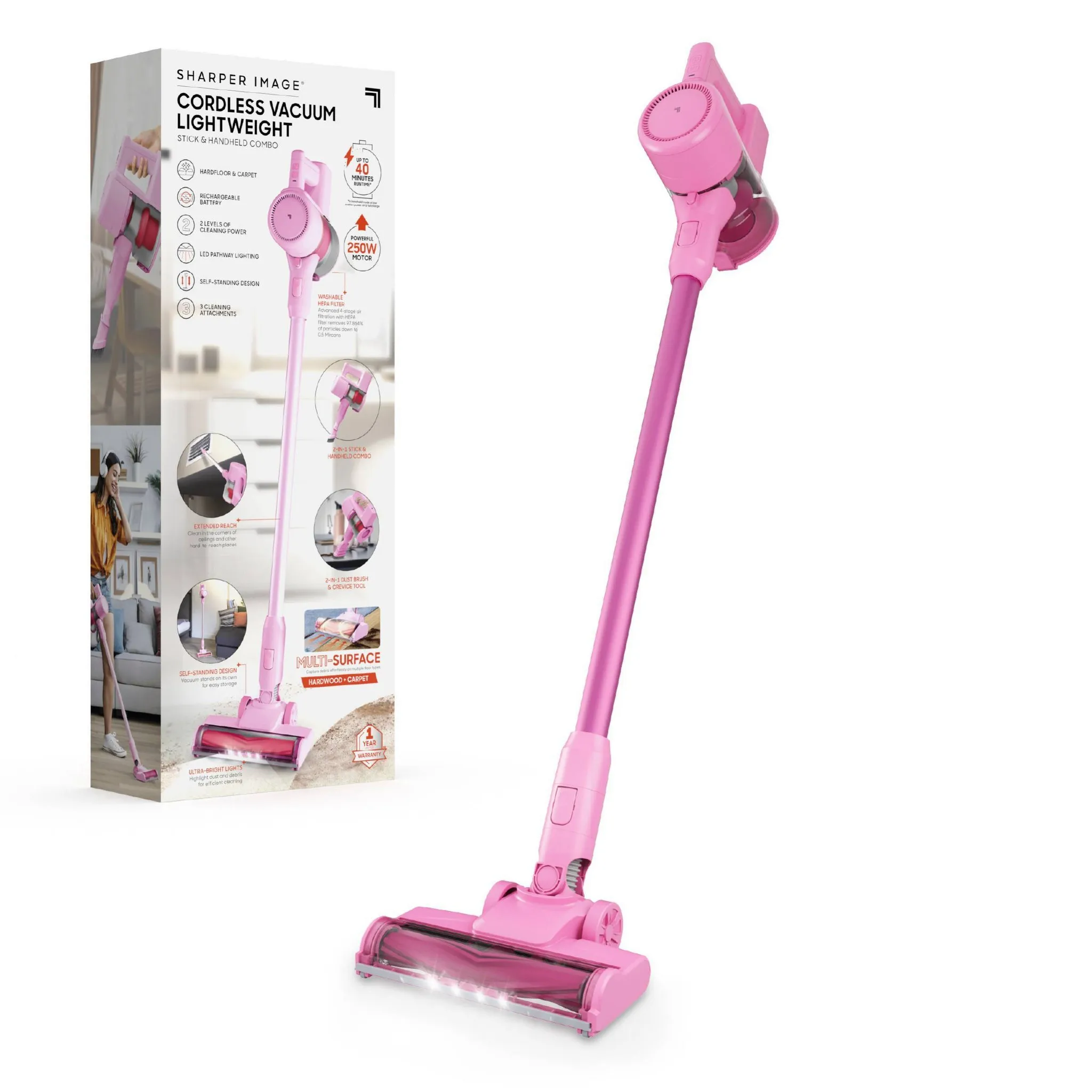2-in-1 Brushed Motor Cordless Stick and Handheld Vacuum Pink - Kaedas