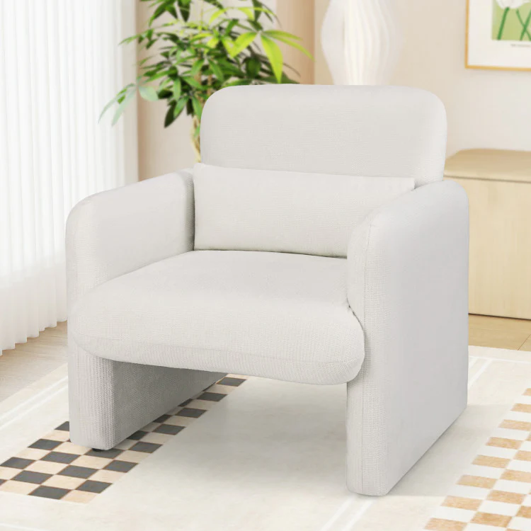 Modern Upholstered Chenille Accent Chair With Removable Lumbar Pillow-White - Kaedas