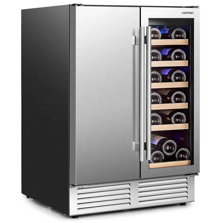 2-in-1 Beverage and Wine Cooler With Independent Temperature Control and LED Lights-Silver - Kaedas