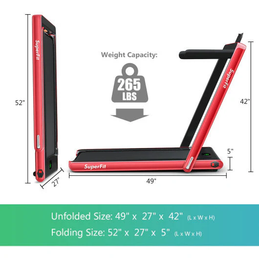 2.25HP 2 in 1 Folding Treadmill With APP Speaker Remote Control-Red - Kaedas