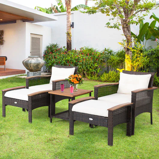 5 Pieces Patio Rattan Furniture Set With Acacia Wood Table - Kaedas