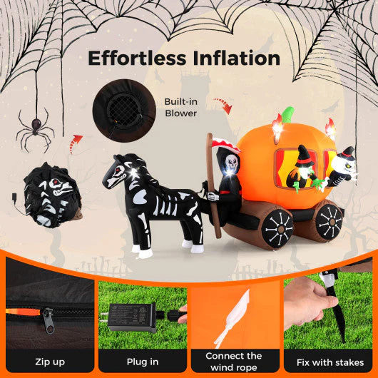 10.2 Feet Long Halloween Inflatable Carriage With Pumpkin and 2 Ghosts - Kaedas