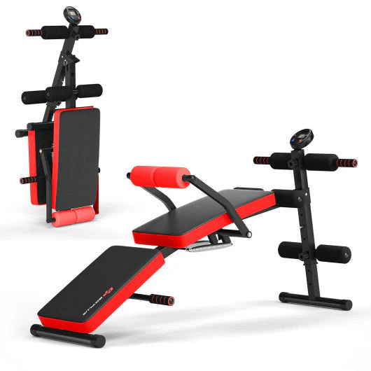 Adjustable Sit Up Bench With LCD Monitor-Red - Kaedas