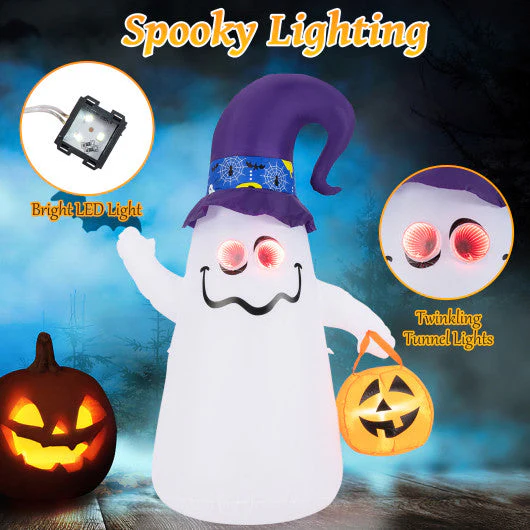 6 Ft Halloween Inflatables Cute Ghost With Dimming Infinity Mirror Light - Kaedas