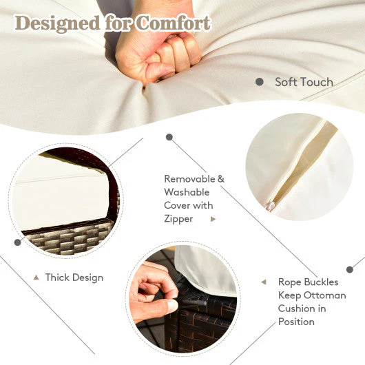 9 Pieces Patio PE Wicker Sectional Set With 50000 BTU Fire Pit Table-Off White - Kaedas