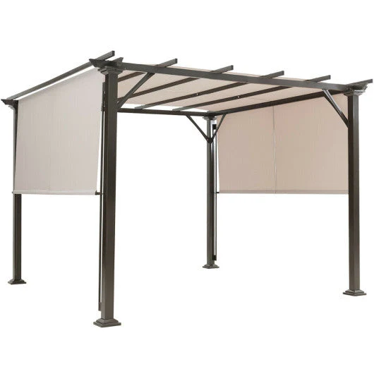 10 X 10 Feet Metal Frame Patio Furniture Shelter-Beige - Kaedas
