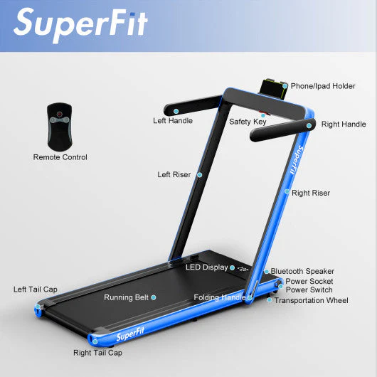 2.25HP 2 in 1 Folding Treadmill With APP Speaker Remote Control-Navy - Kaedas