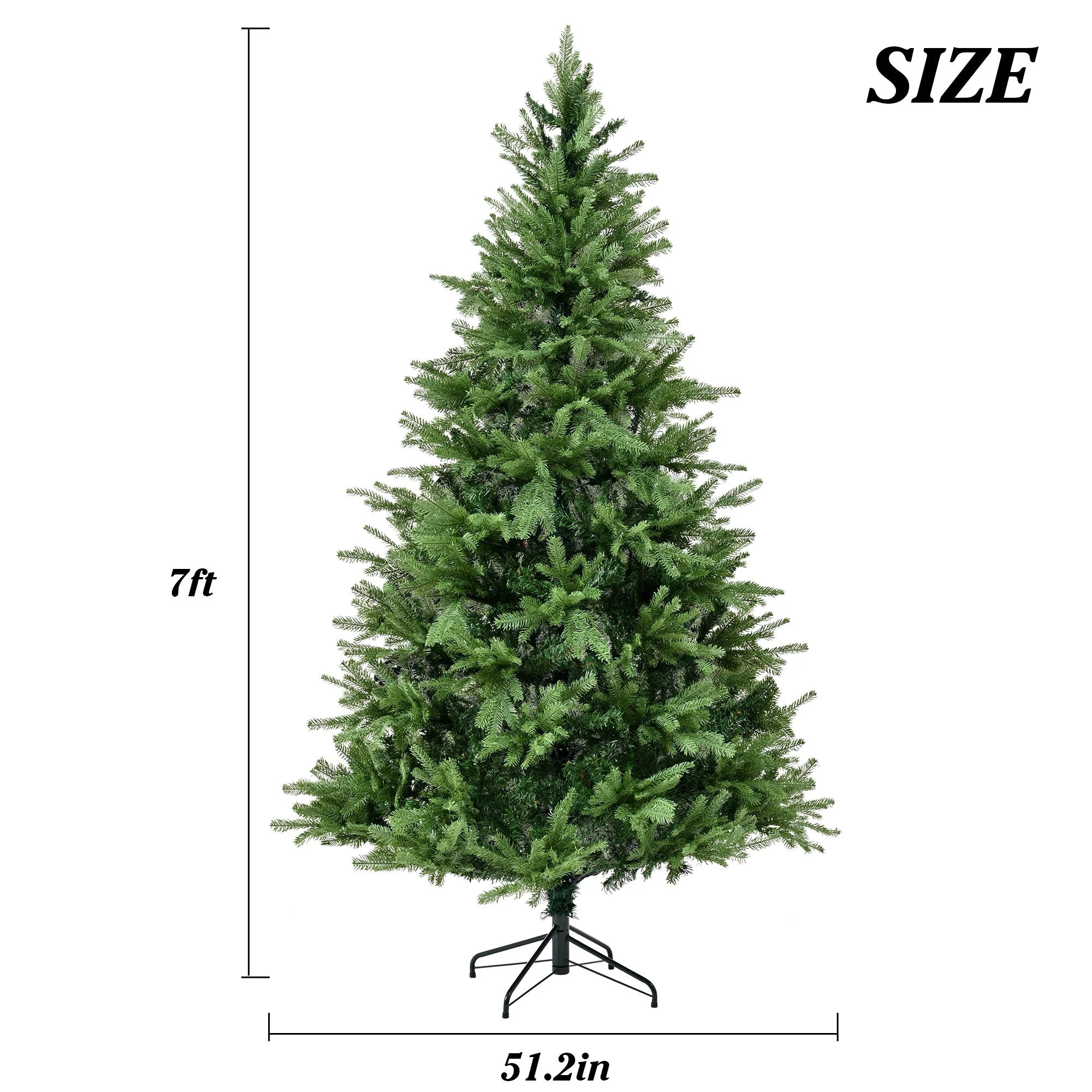 Unlit 7Ft Christmas Tree With Dense Branches, Hinged Design, Realistic Look - Green - Kaedas