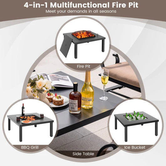 5 Pieces Patio Rocking Chairs and 4-in-1 Fire Pit Table With Fire Poker - Kaedas