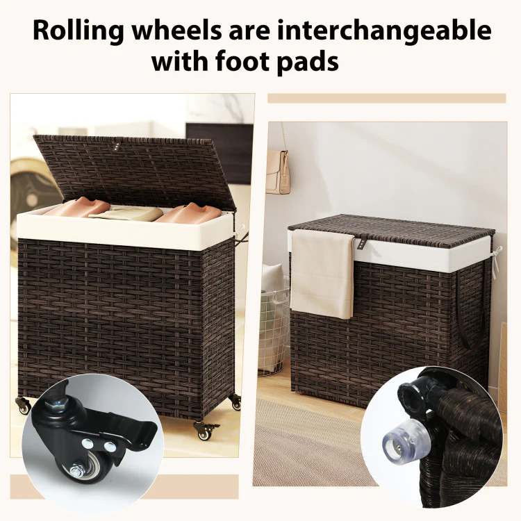 Laundry Hamper With Wheels and Lid-Brown - Kaedas