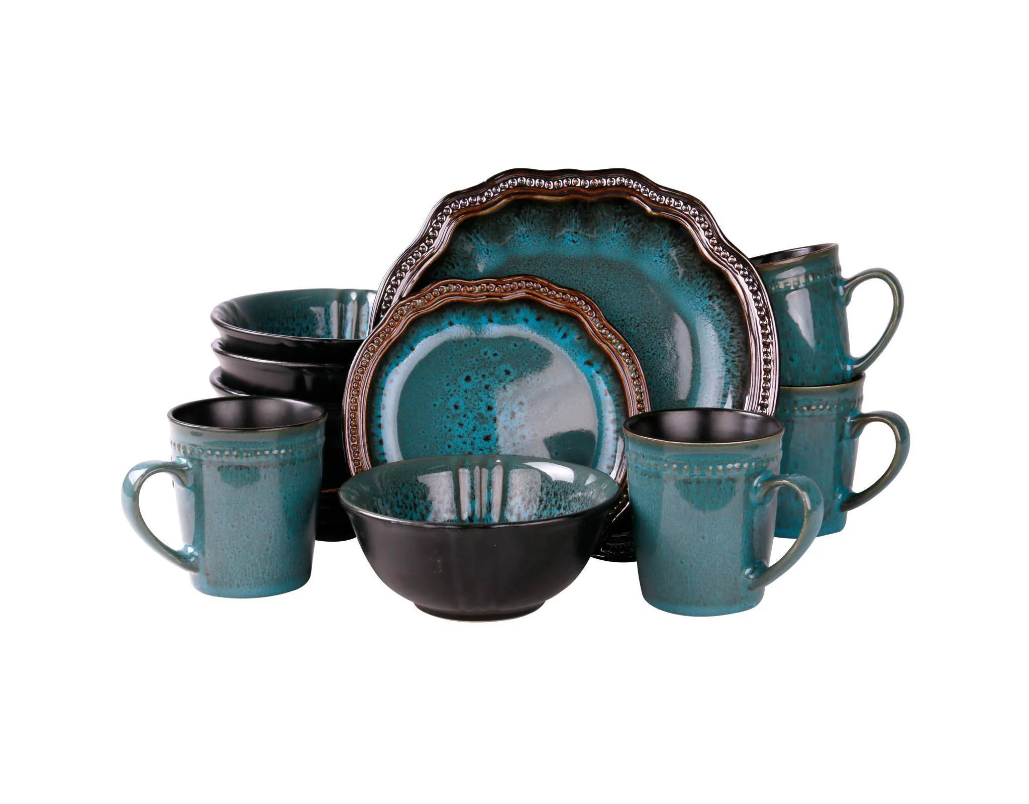 16pc Stoneware Lagoon Dinnerware Set Blue - : Microwave & Dishwasher Safe, Service for 4, Includes Plates & Mugs - Kaedas
