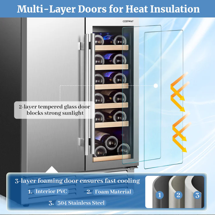 2-in-1 Beverage and Wine Cooler With Independent Temperature Control and LED Lights-Silver - Kaedas