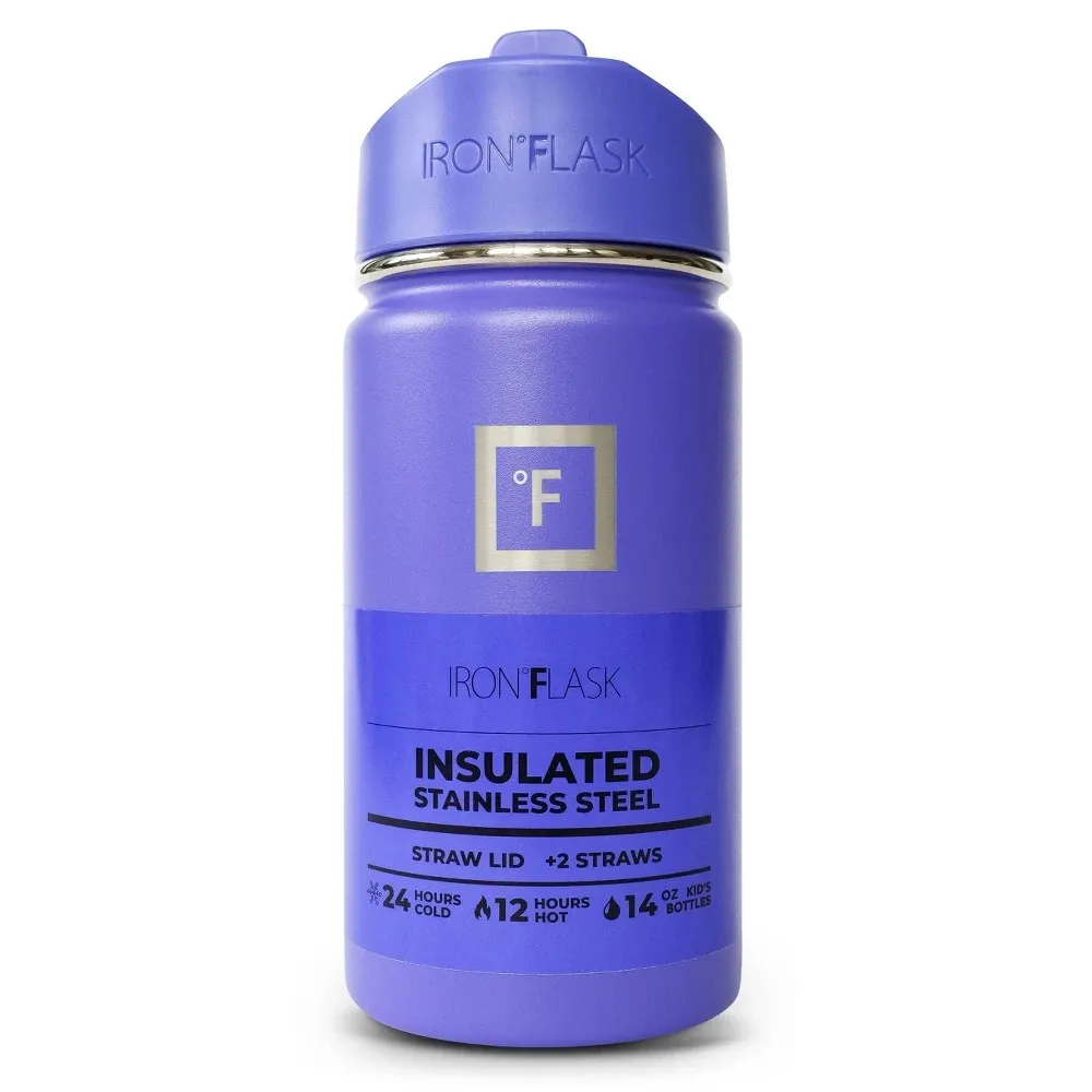 IRON FLASK 14oz Stainless Steel Water Bottle with Plastic Lid Grape Purple: Insulated Kids & Toddler Drinkware - Kaedas