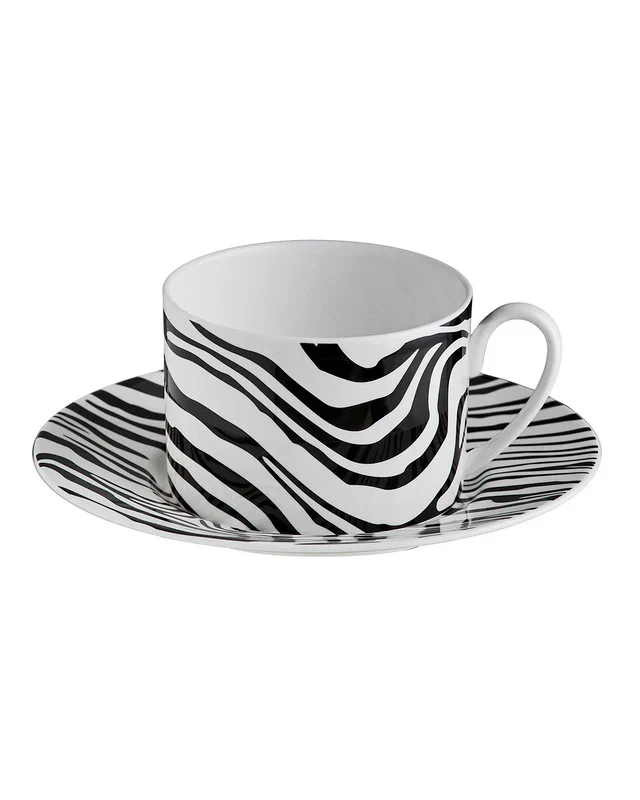 Roberto Cavalli Home Zebra Tea Cup and Saucer, Creamer, Tea Pot, and Sugar Pot Bundle - Kaedas