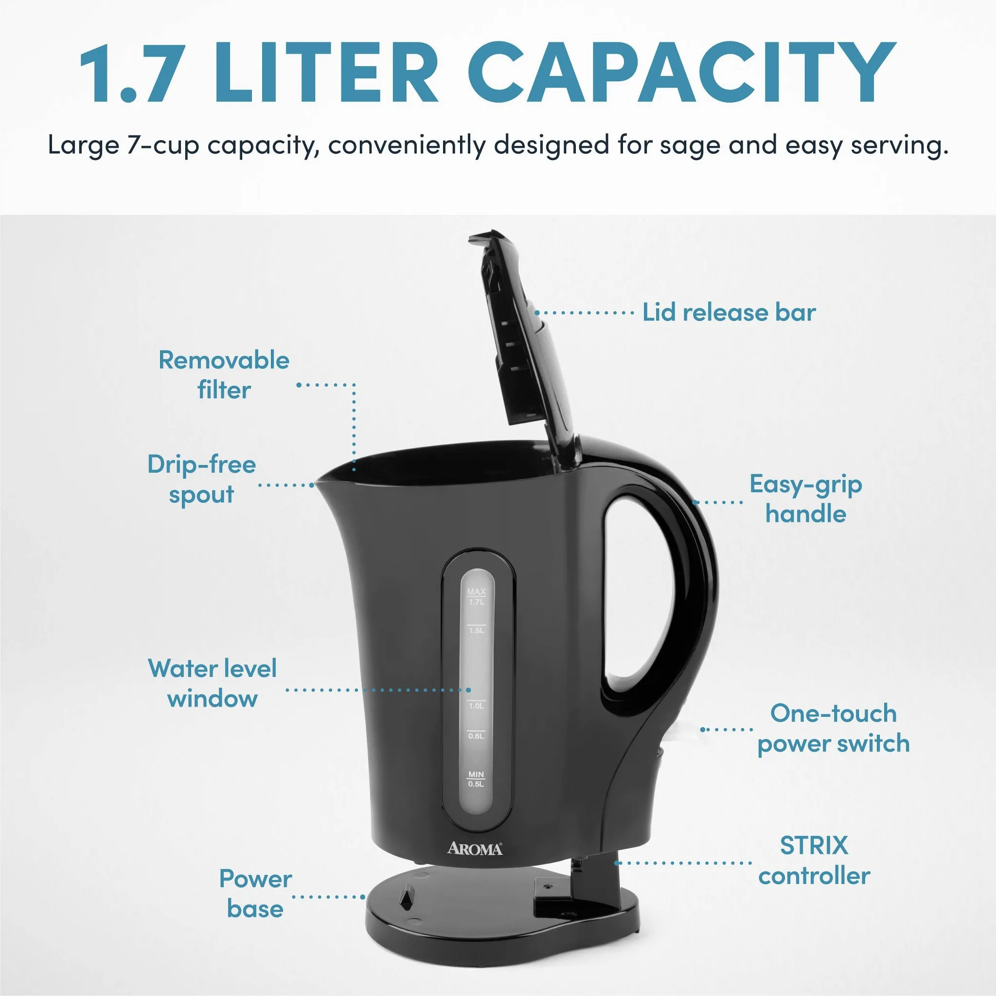 1.7L Electric Kettle - Black - Kaedas