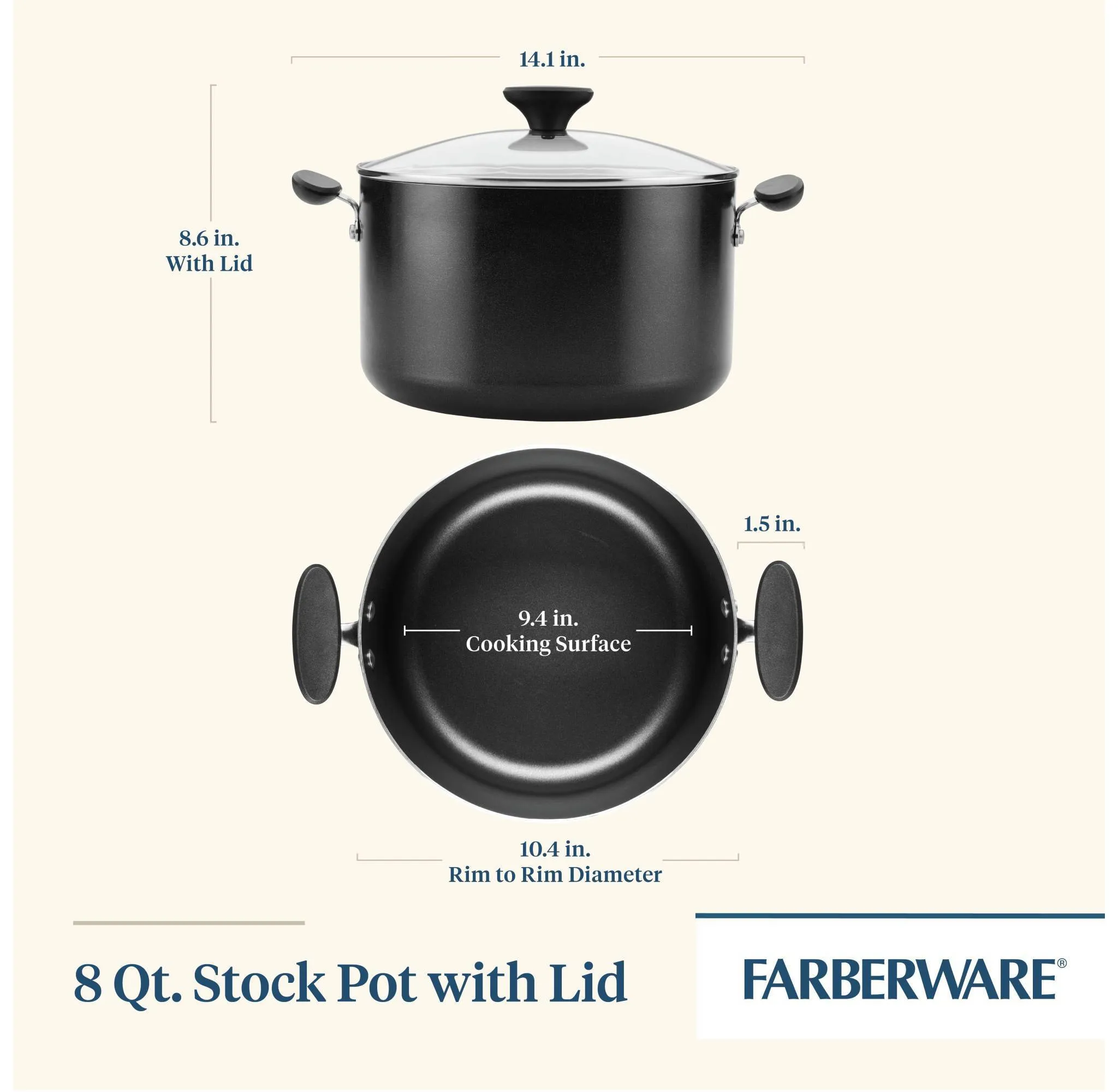 8qt Nonstick Stock Pot With Tempered Glass Lid - Kaedas