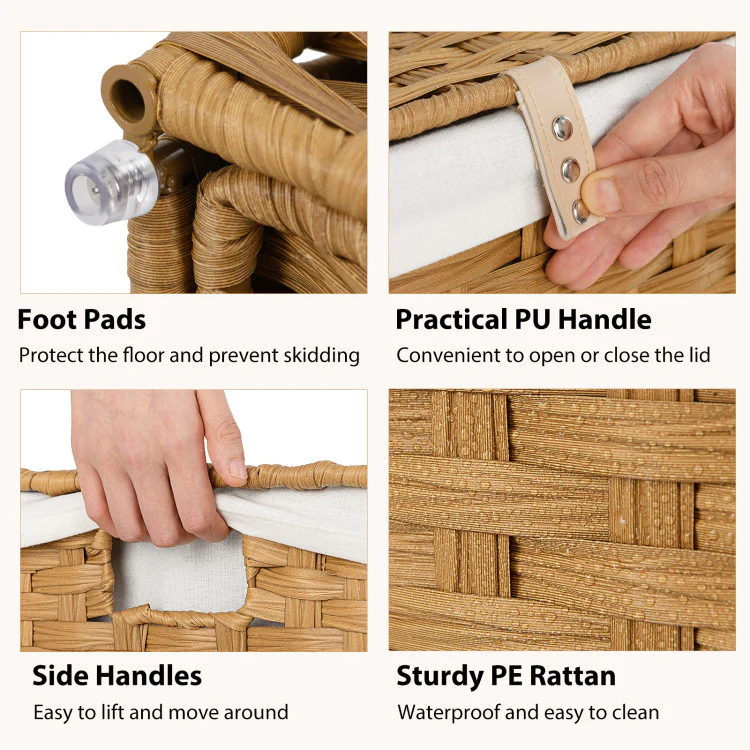 Laundry Hamper With Wheels and Lid-Natural - Kaedas