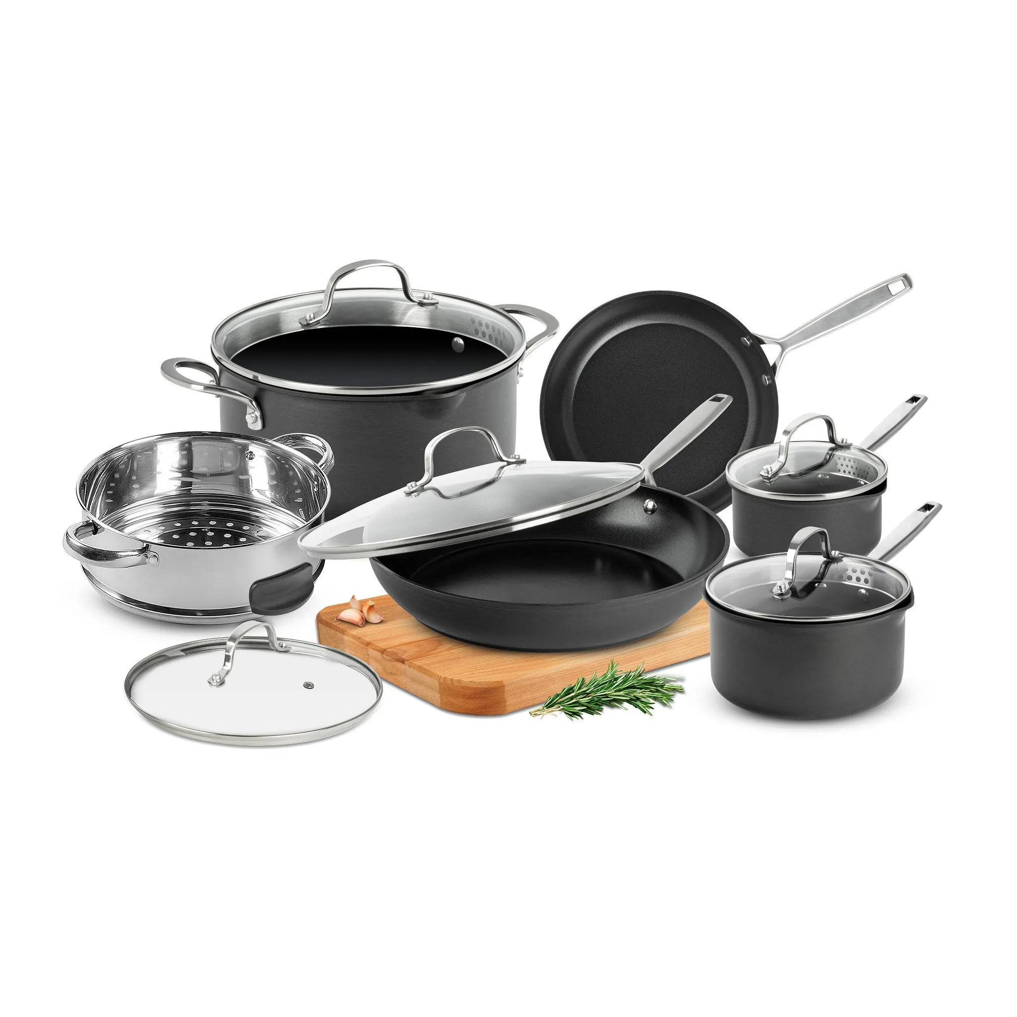Pro 2x Nonstick 11pc Hard Anodized Aluminum Ceramic Cookware Set: Dishwasher-Safe, Induction & Gas Compatible - Kaedas