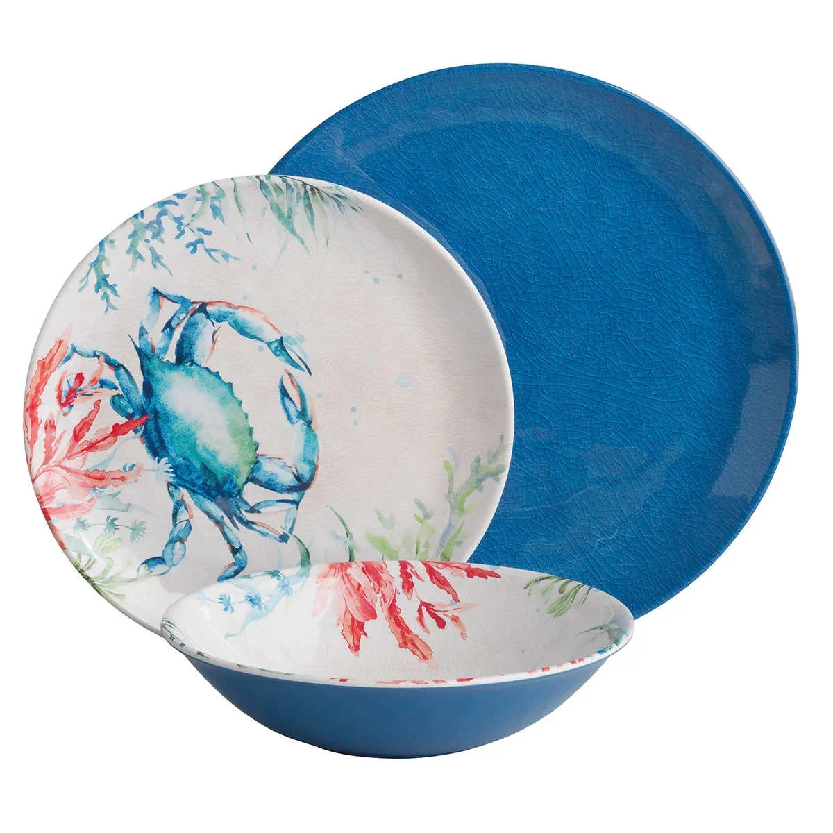 Sealife Melamine Dinnerware 12-Piece Set Dishwasher Safe - Kaedas