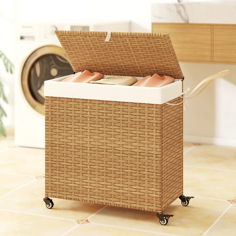 Laundry Hamper With Wheels and Lid-Natural - Kaedas