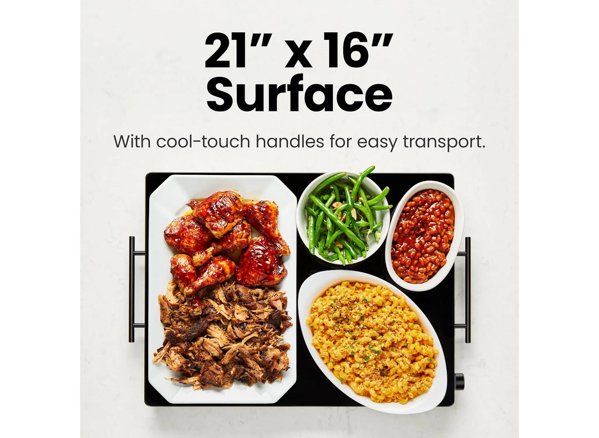 Electric Warming Tray w/ Adjustable Temperature Control, 21” x 16” Glass-Top Surface – Black - Kaedas