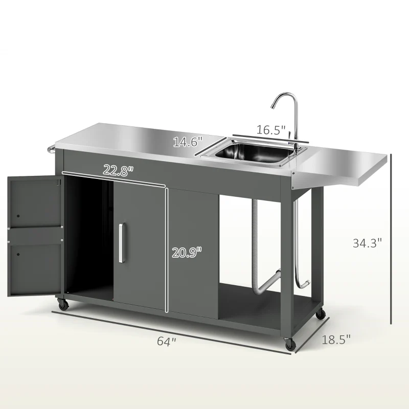 Outsunny Outdoor Grill Table with Stainless Steel Sink and Drainage - Kaedas