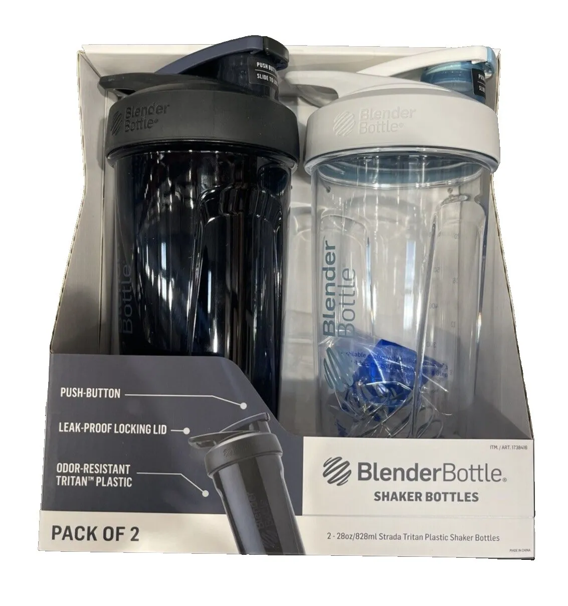 Blender Bottle Strada Shaker Bottle 28 Ounce - Black/White (2 Count) - Kaedas